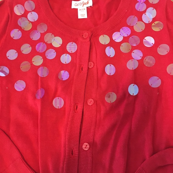 Girls red clear sequin cardigan - Picture 2 of 3